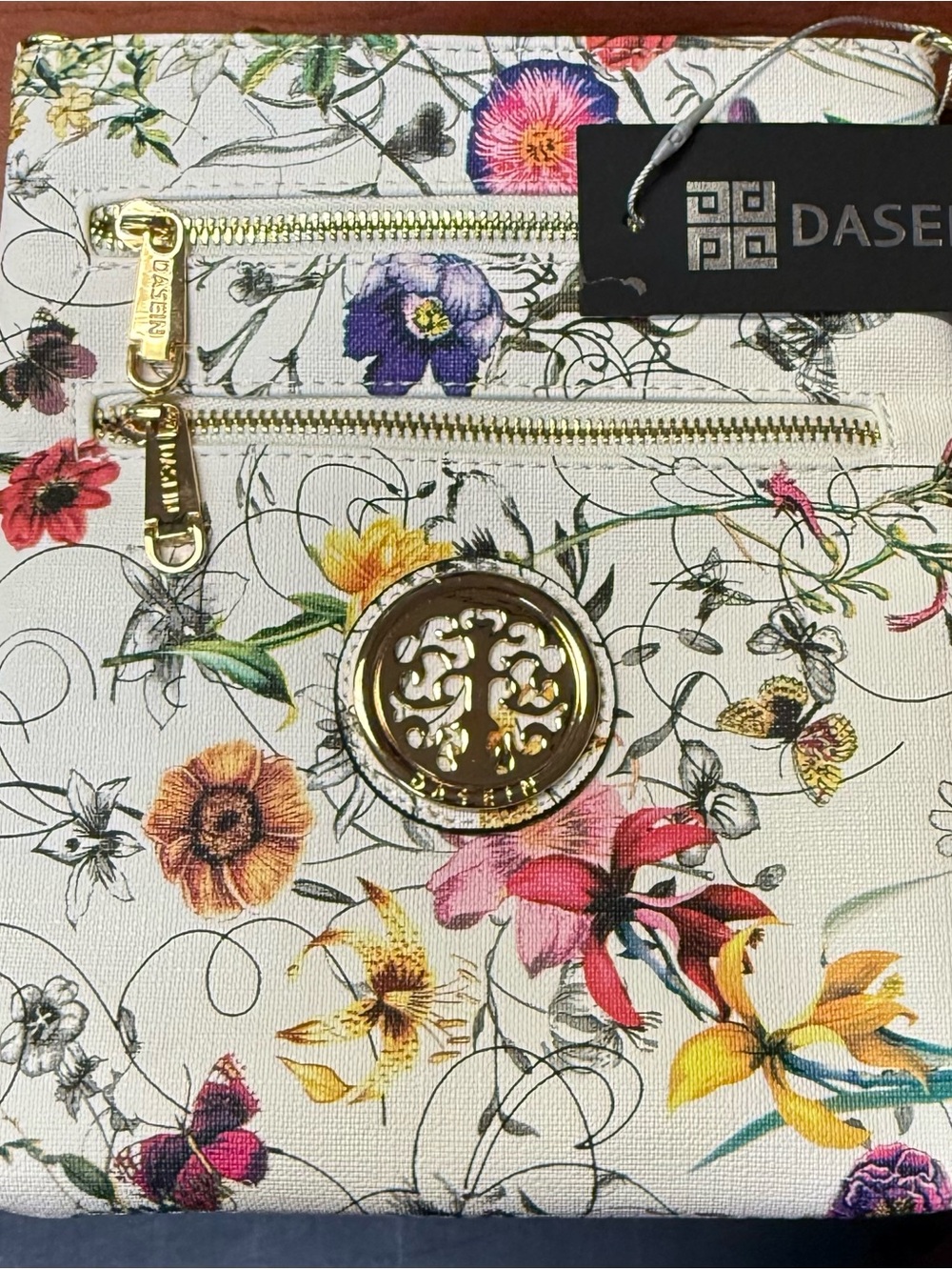 Dasein Whit Floral Crossbody Bag with removable strap